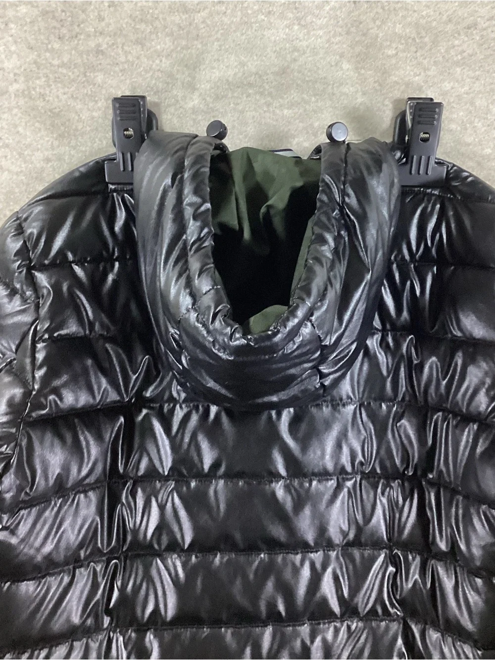 Cole Haan Black Quilted Faux Leather Hooded Puffer Jacket